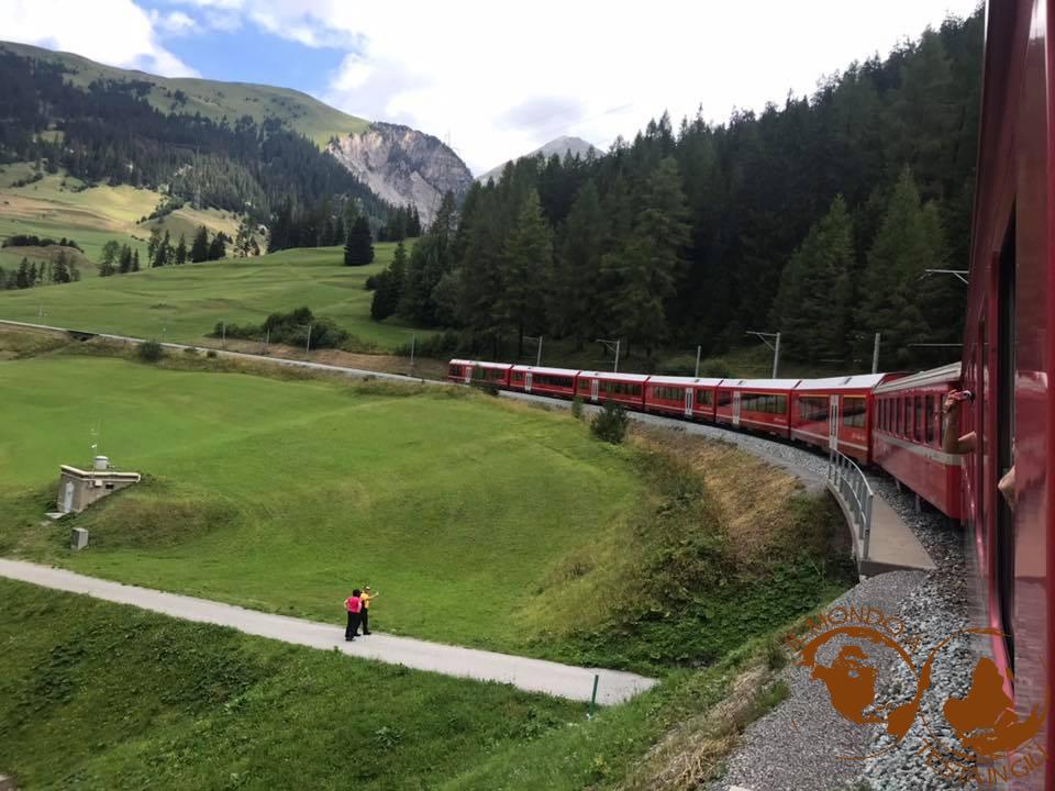 Il treno rosso della linea dell'Albula
