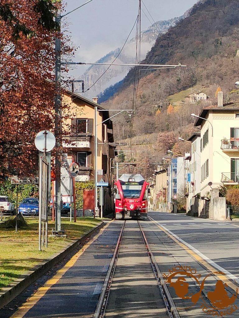 Il treno del Bernina sulla strada
